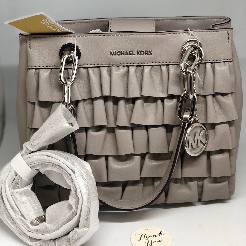 MICHAEL KORS💥NWT💥Cynthia Pearl Gray Leather Satchel RSP $358